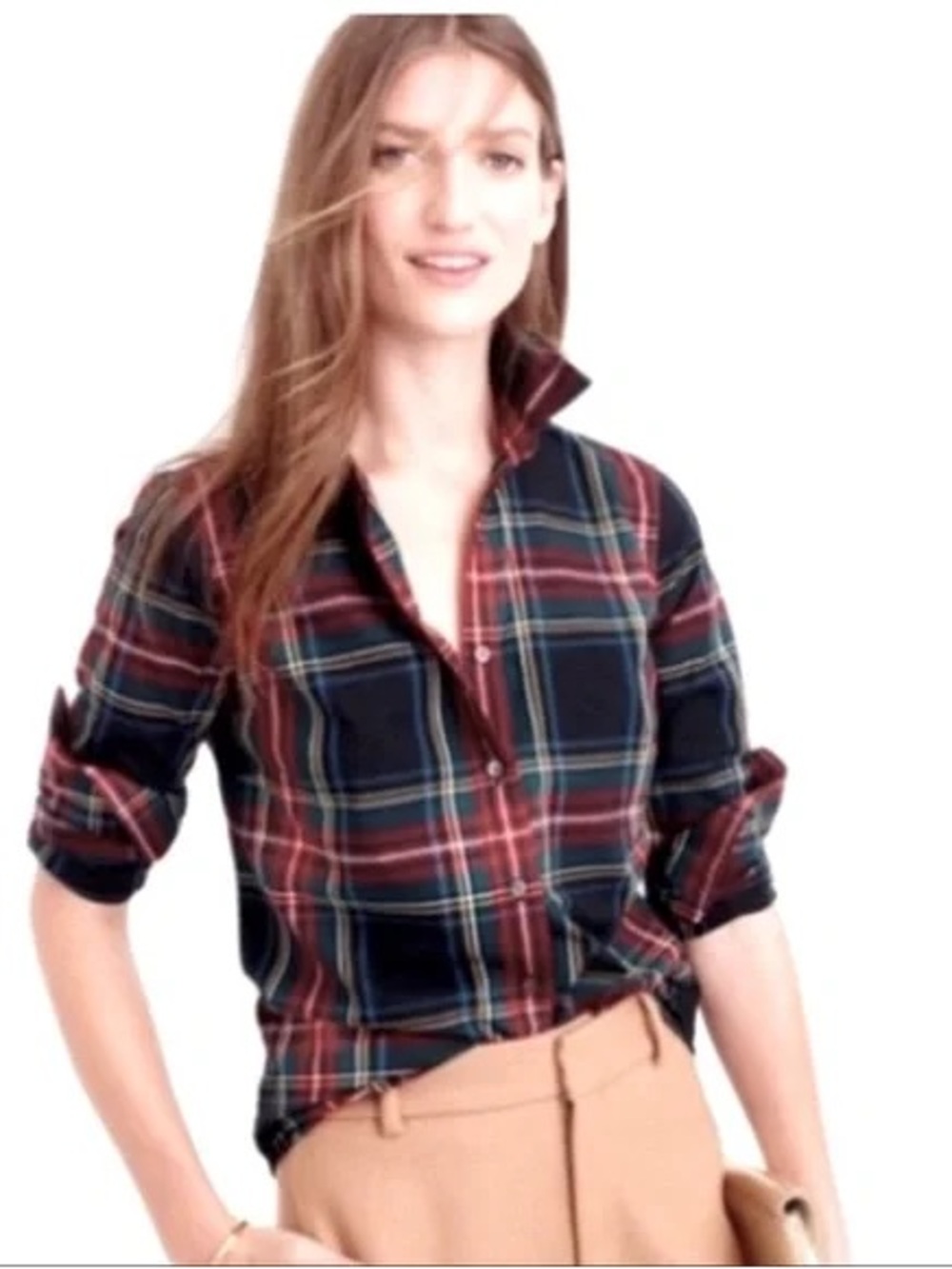 J. Crew Red Navy Plaid Button-Up Shirt